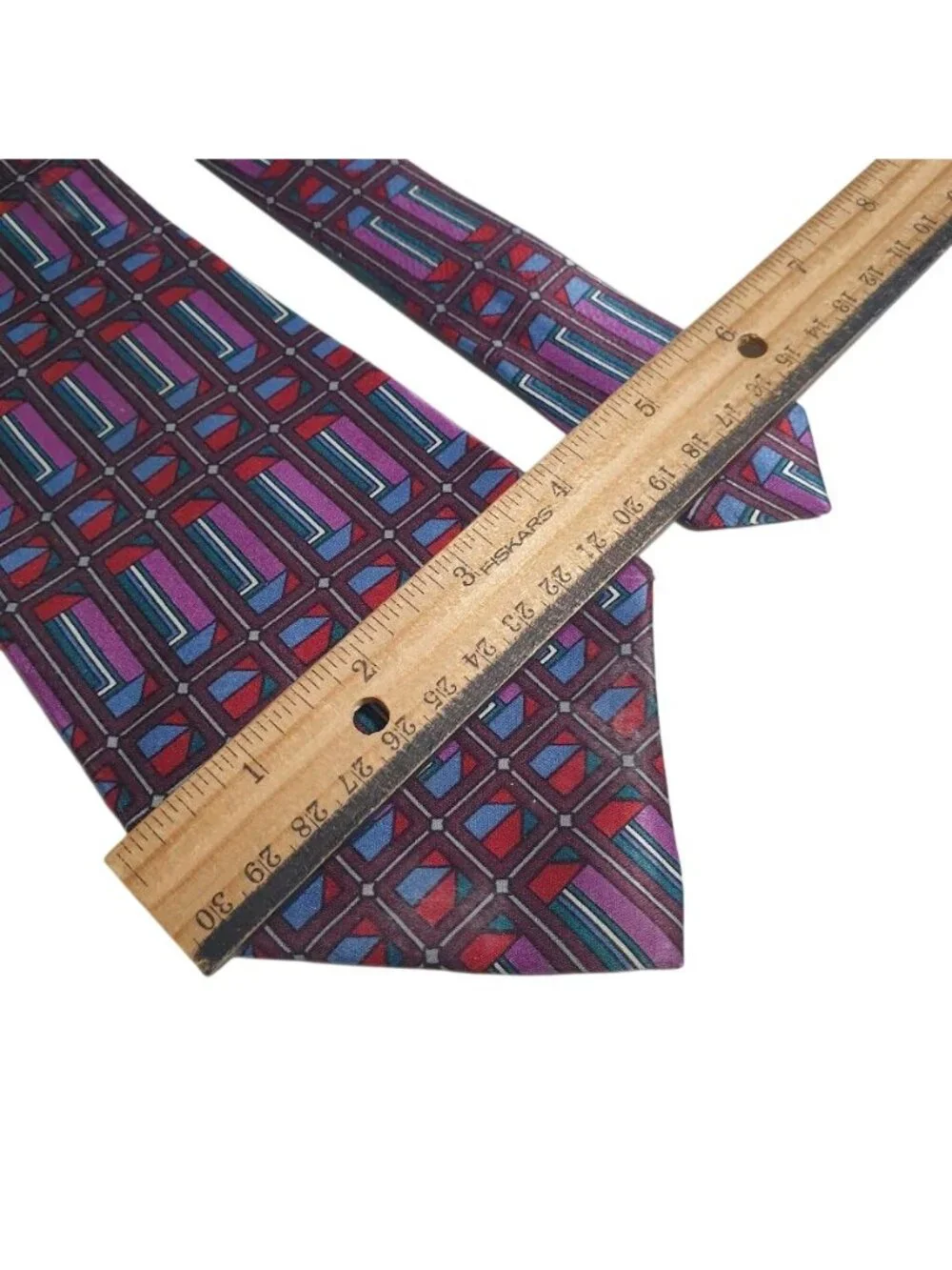 Zylos George Machado Italian Silk Necktie Multicolor Geometric Pattern Vintage